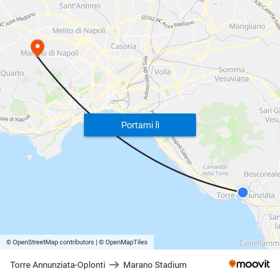 Torre Annunziata-Oplonti to Marano Stadium map