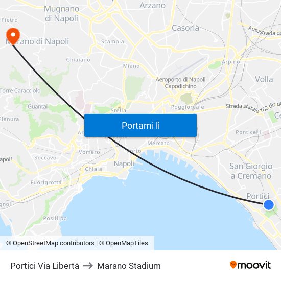 Portici Via Libertà to Marano Stadium map