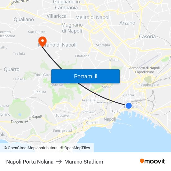 Napoli Porta Nolana to Marano Stadium map