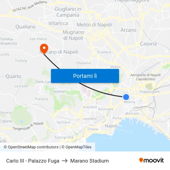 Carlo III - Palazzo Fuga to Marano Stadium map