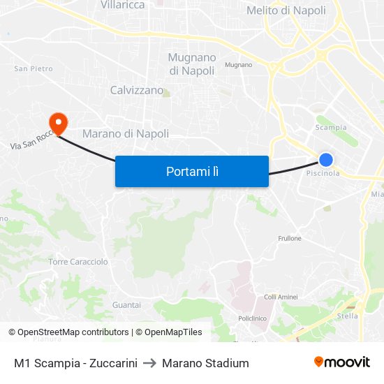 M1 Scampia - Zuccarini to Marano Stadium map