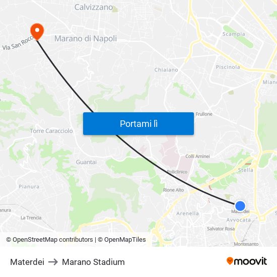 Materdei to Marano Stadium map