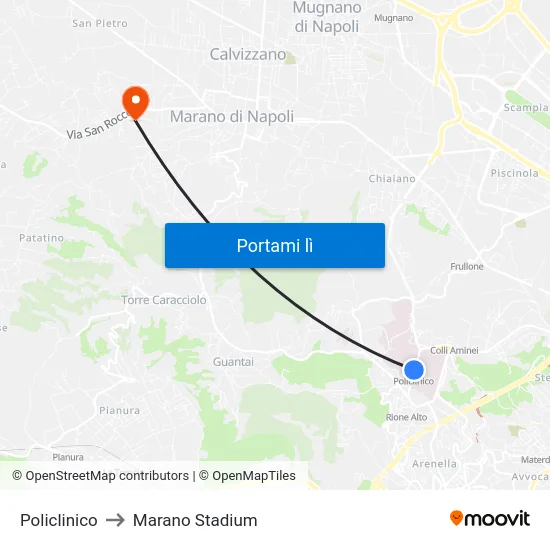 Policlinico to Marano Stadium map