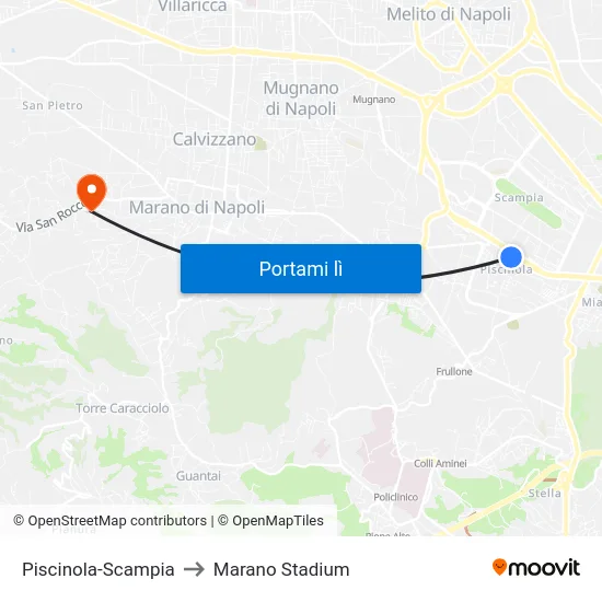 Piscinola-Scampia to Marano Stadium map