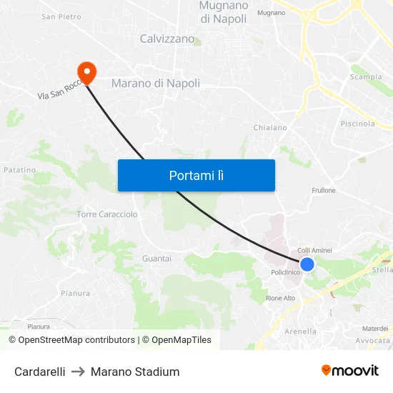 Cardarelli to Marano Stadium map