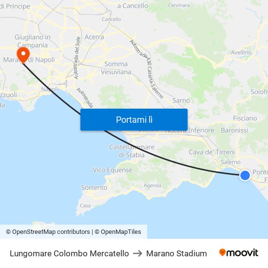 Lungomare Colombo Mercatello to Marano Stadium map