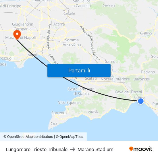 Lungomare Trieste Tribunale to Marano Stadium map