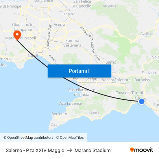Salerno - P.za XXIV Maggio to Marano Stadium map