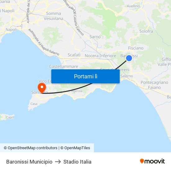 Baronissi Municipio to Stadio Italia map