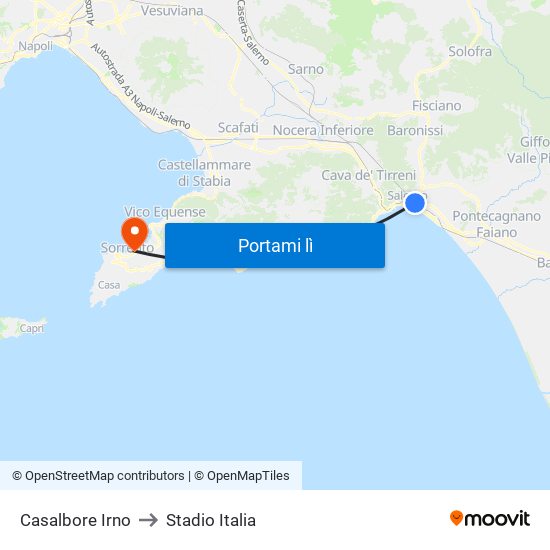 Casalbore Irno to Stadio Italia map