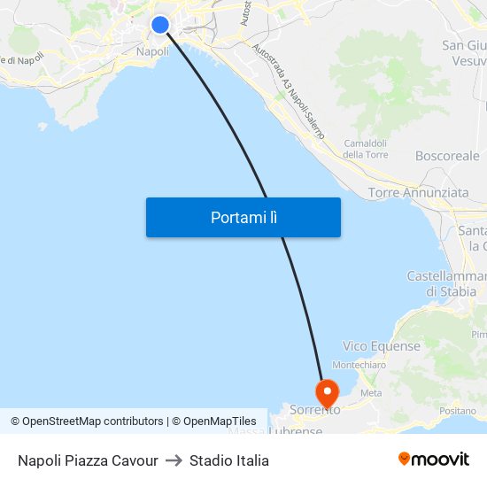 Napoli Piazza Cavour to Stadio Italia map