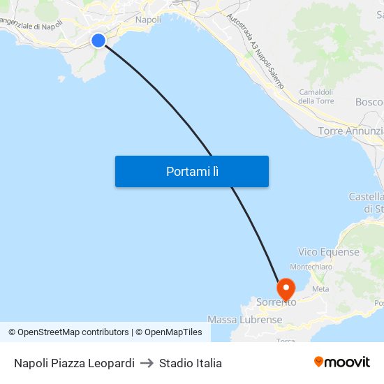 Napoli Piazza Leopardi to Stadio Italia map