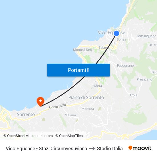 Vico Equense - Staz. Circumvesuviana to Stadio Italia map