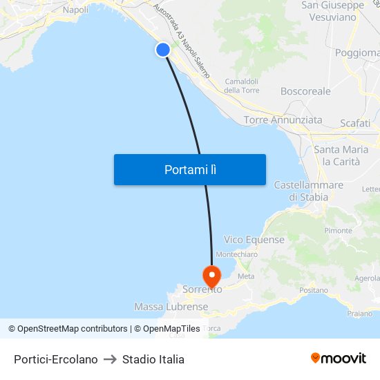 Portici-Ercolano to Stadio Italia map