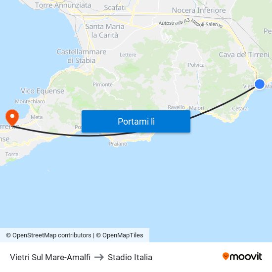 Vietri Sul Mare-Amalfi to Stadio Italia map