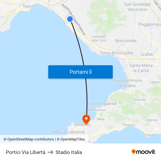 Portici Via Libertà to Stadio Italia map