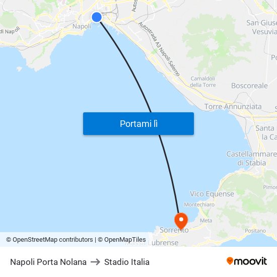 Napoli Porta Nolana to Stadio Italia map