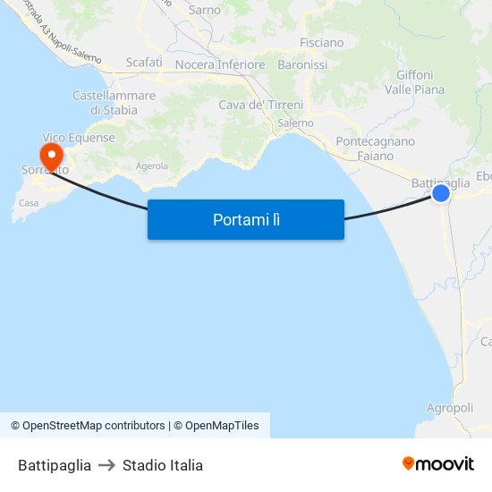 Battipaglia to Stadio Italia map