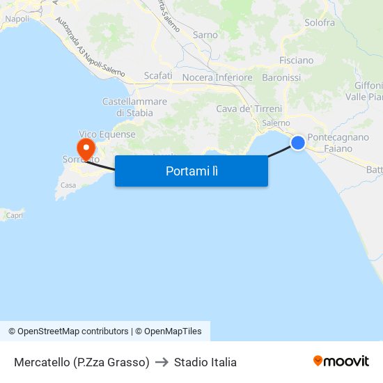 Mercatello (P.Zza Grasso) to Stadio Italia map