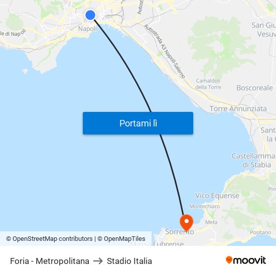 Foria - Metropolitana to Stadio Italia map