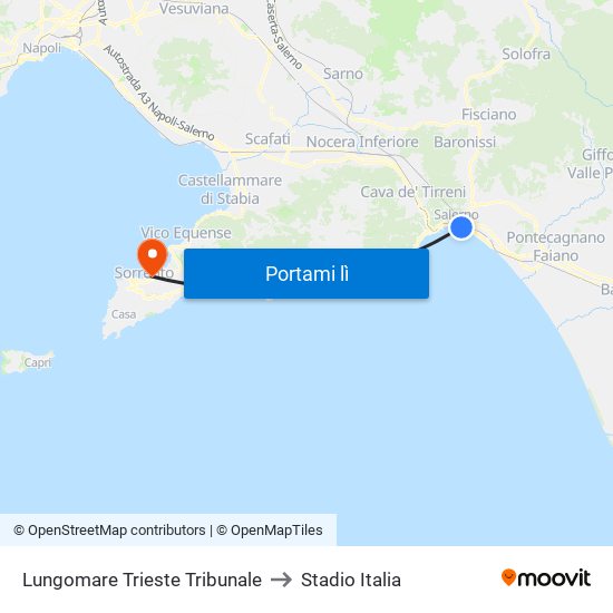 Lungomare Trieste Tribunale to Stadio Italia map