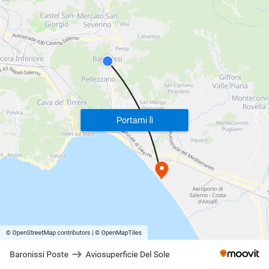 Baronissi Poste to Aviosuperficie Del Sole map