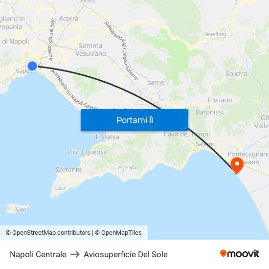 Napoli Centrale to Aviosuperficie Del Sole map