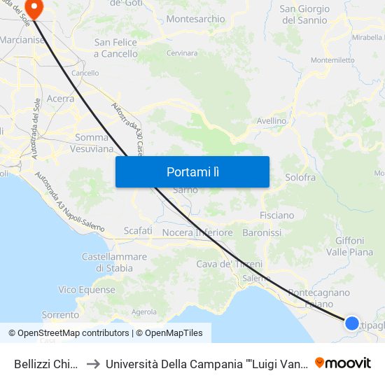 Bellizzi Chiesa to Università Della Campania ""Luigi Vanvitelli"" map