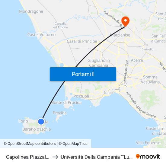 Capolinea Piazzale Trieste to Università Della Campania ""Luigi Vanvitelli"" map