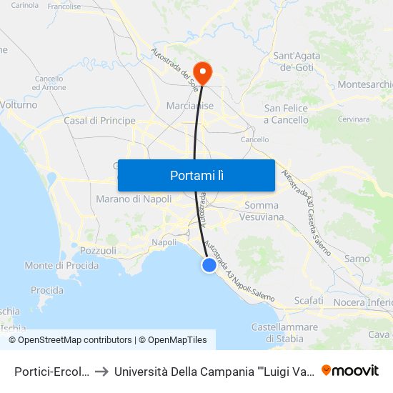 Portici-Ercolano to Università Della Campania ""Luigi Vanvitelli"" map