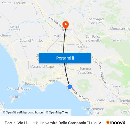 Portici Via Libertà to Università Della Campania ""Luigi Vanvitelli"" map