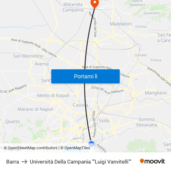 Barra to Università Della Campania ""Luigi Vanvitelli"" map