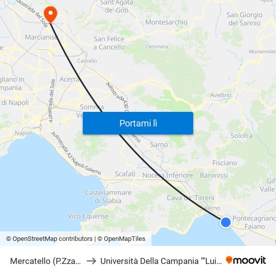 Mercatello (P.Zza Grasso) to Università Della Campania ""Luigi Vanvitelli"" map