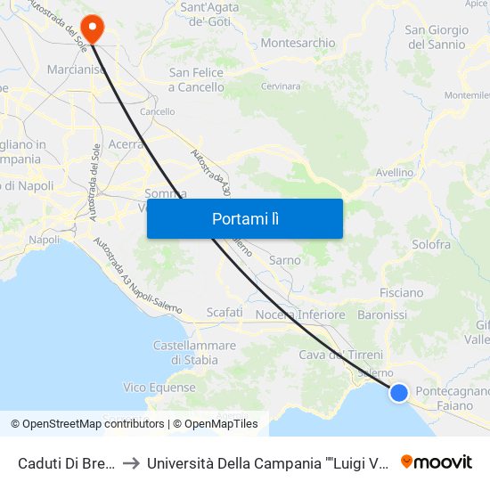 Caduti Di Brescia to Università Della Campania ""Luigi Vanvitelli"" map