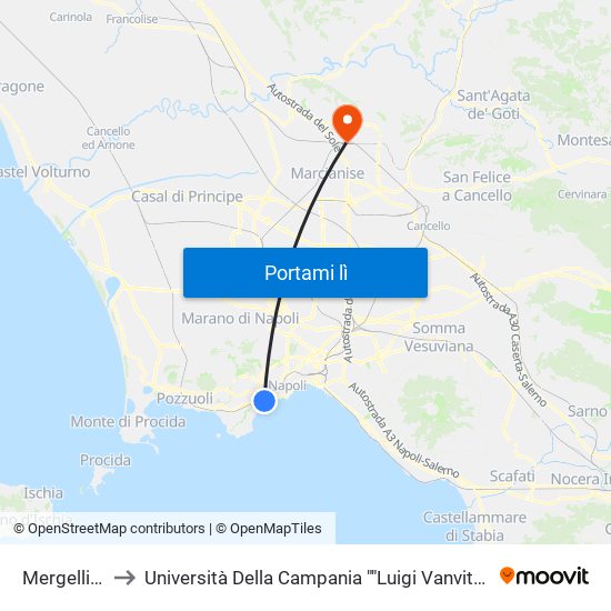 Mergellina to Università Della Campania ""Luigi Vanvitelli"" map