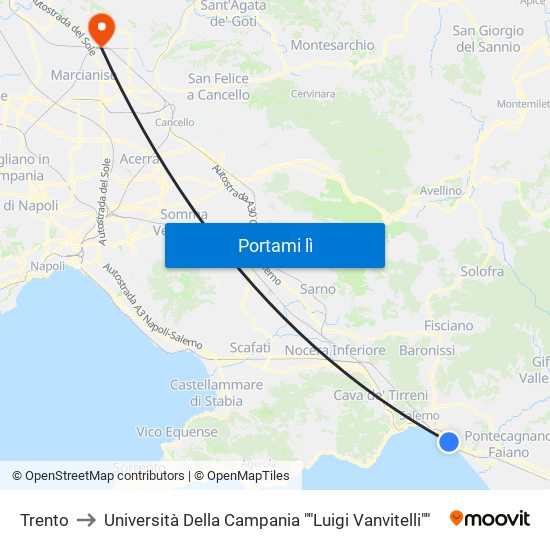 Trento to Università Della Campania ""Luigi Vanvitelli"" map