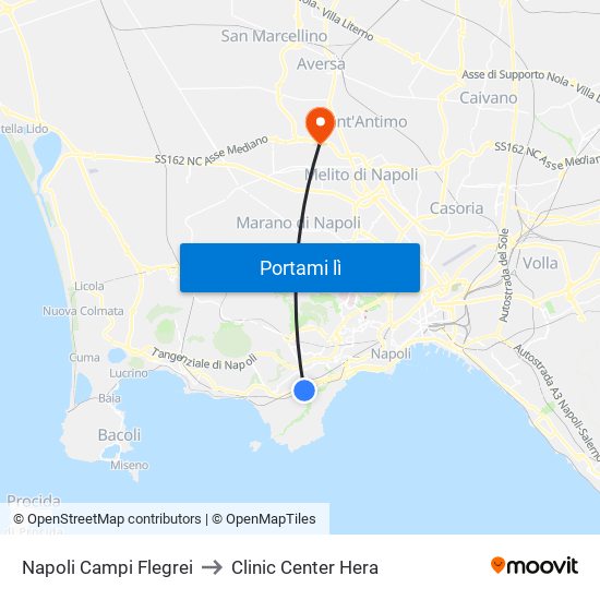 Napoli Campi Flegrei to Clinic Center Hera map