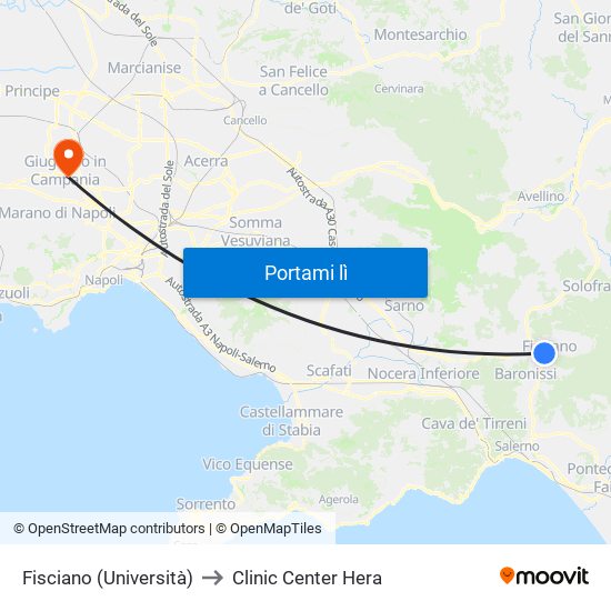 Fisciano (Università) to Clinic Center Hera map