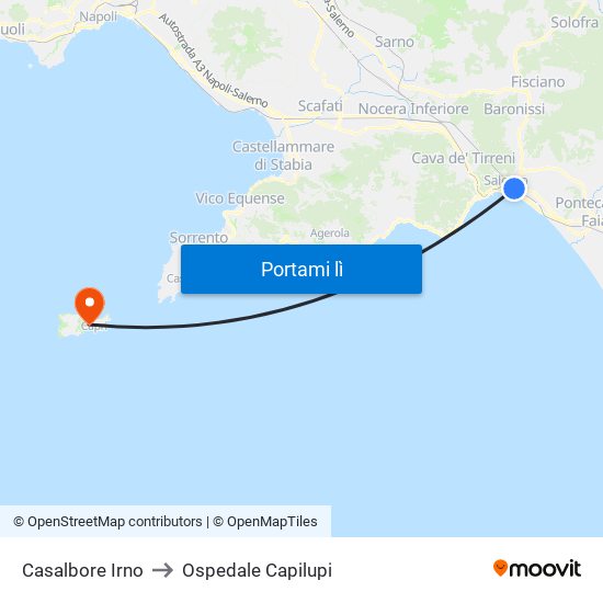 Casalbore Irno to Ospedale Capilupi map