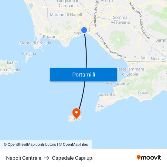 Napoli Centrale to Ospedale Capilupi map