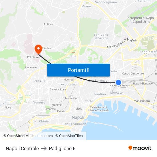 Napoli Centrale to Padiglione E map