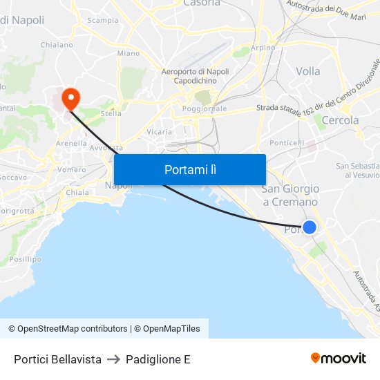 Portici Bellavista to Padiglione E map