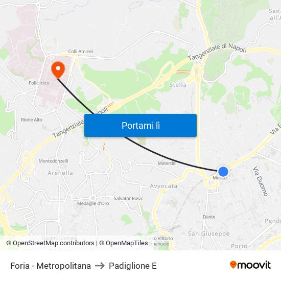 Foria - Metropolitana to Padiglione E map