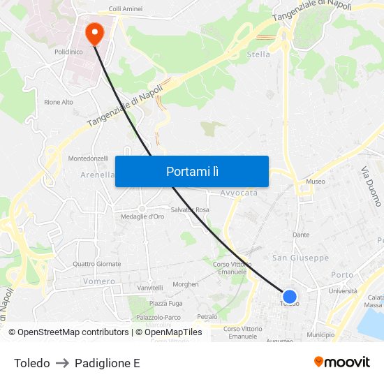 Toledo to Padiglione E map