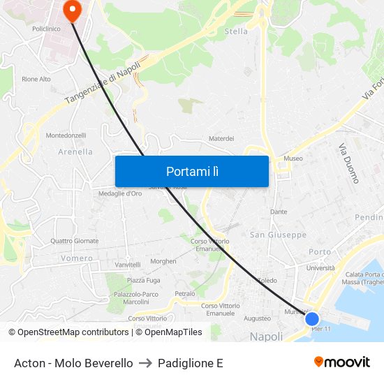 Acton - Molo Beverello to Padiglione E map