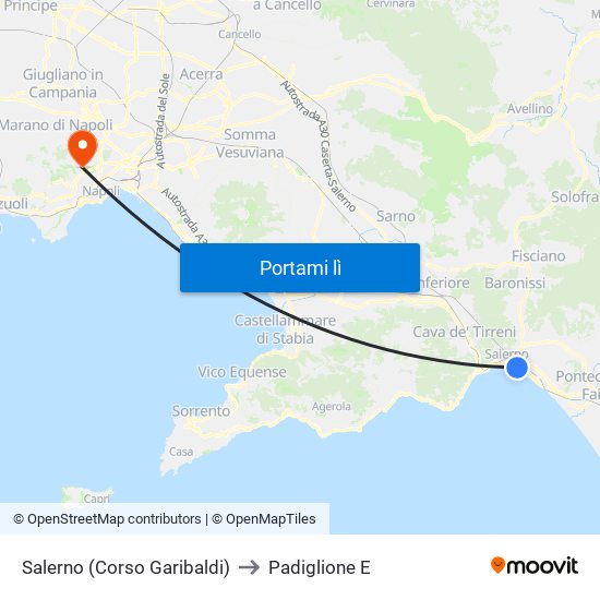 Salerno (Corso Garibaldi) to Padiglione E map