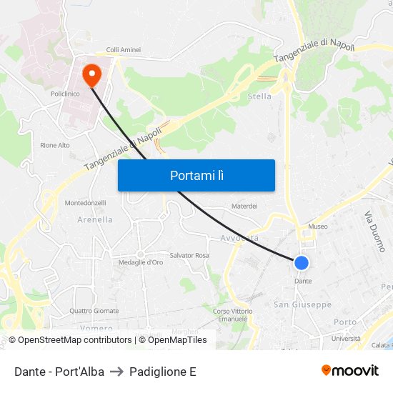 Dante - Port'Alba to Padiglione E map