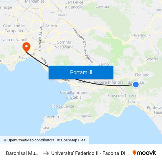 Baronissi Municipio to Universita' Federico II - Facolta' Di Veterinaria map