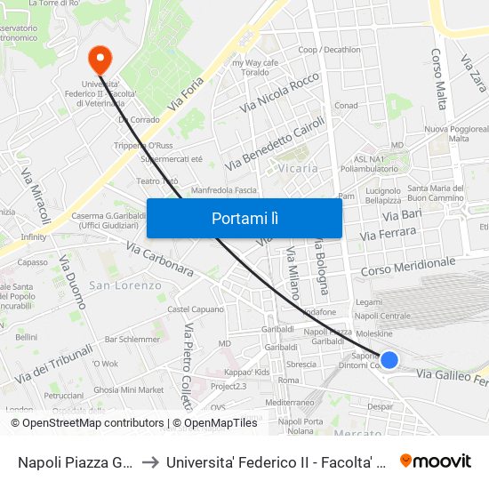 Napoli Piazza Garibaldi to Universita' Federico II - Facolta' Di Veterinaria map