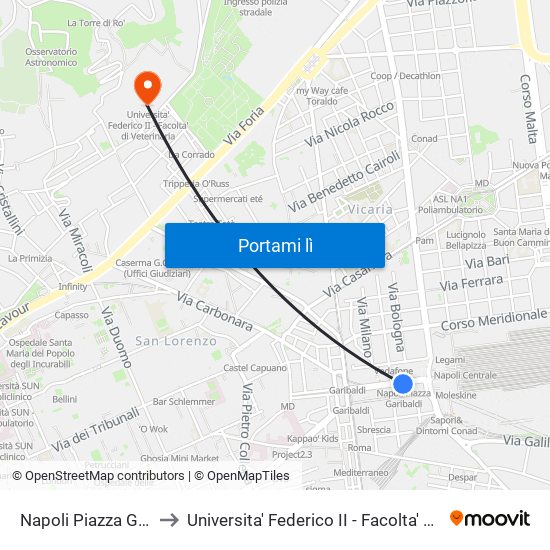 Napoli Piazza Garibaldi to Universita' Federico II - Facolta' Di Veterinaria map